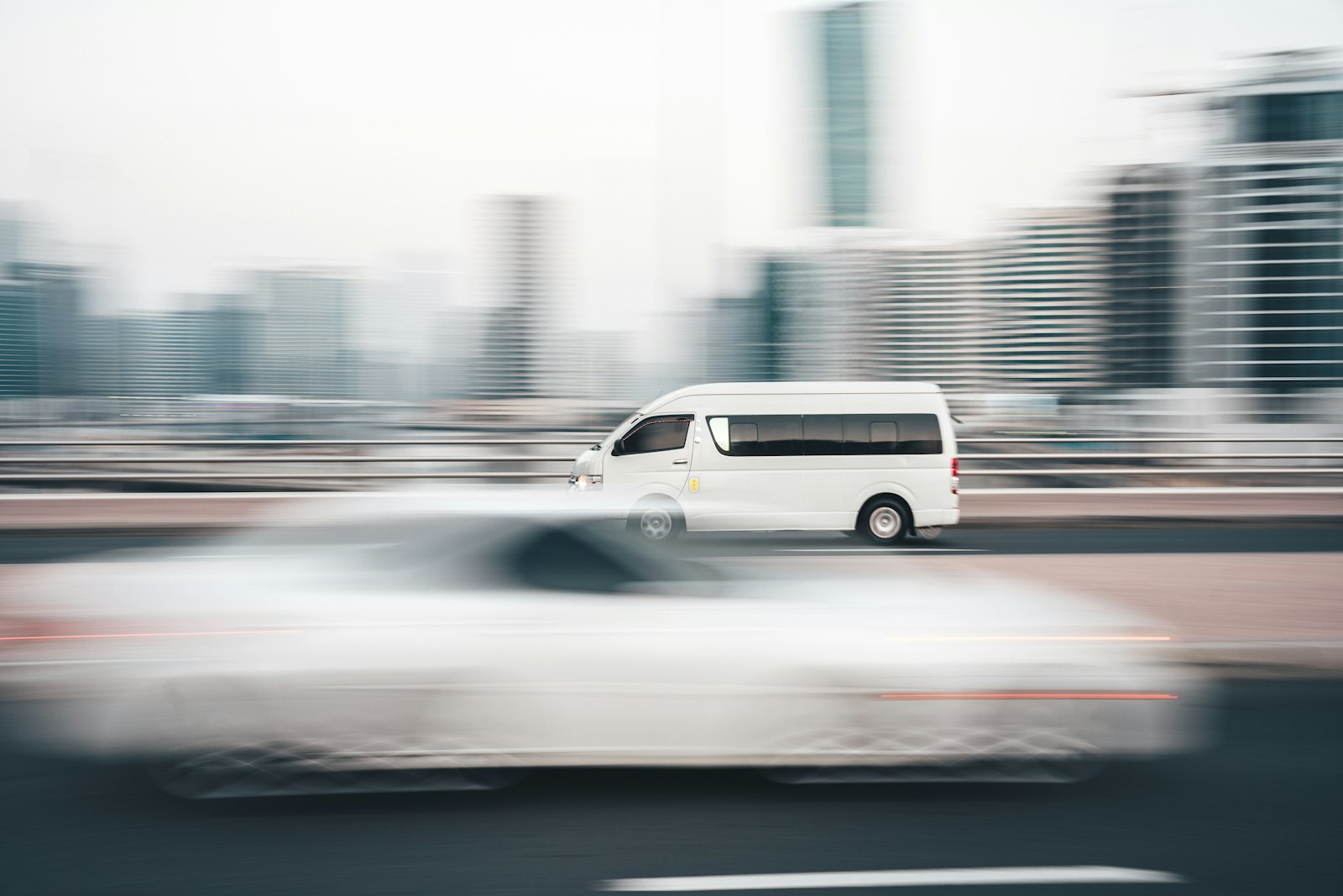 People carrier travelling through a city centre